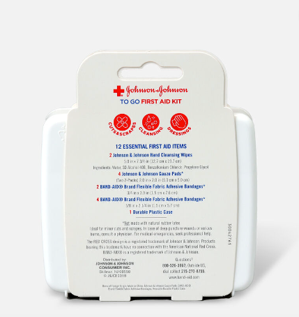 Johnson & Johnson - First Aid To Go Portable Mini Travel Kit, 12 items.
